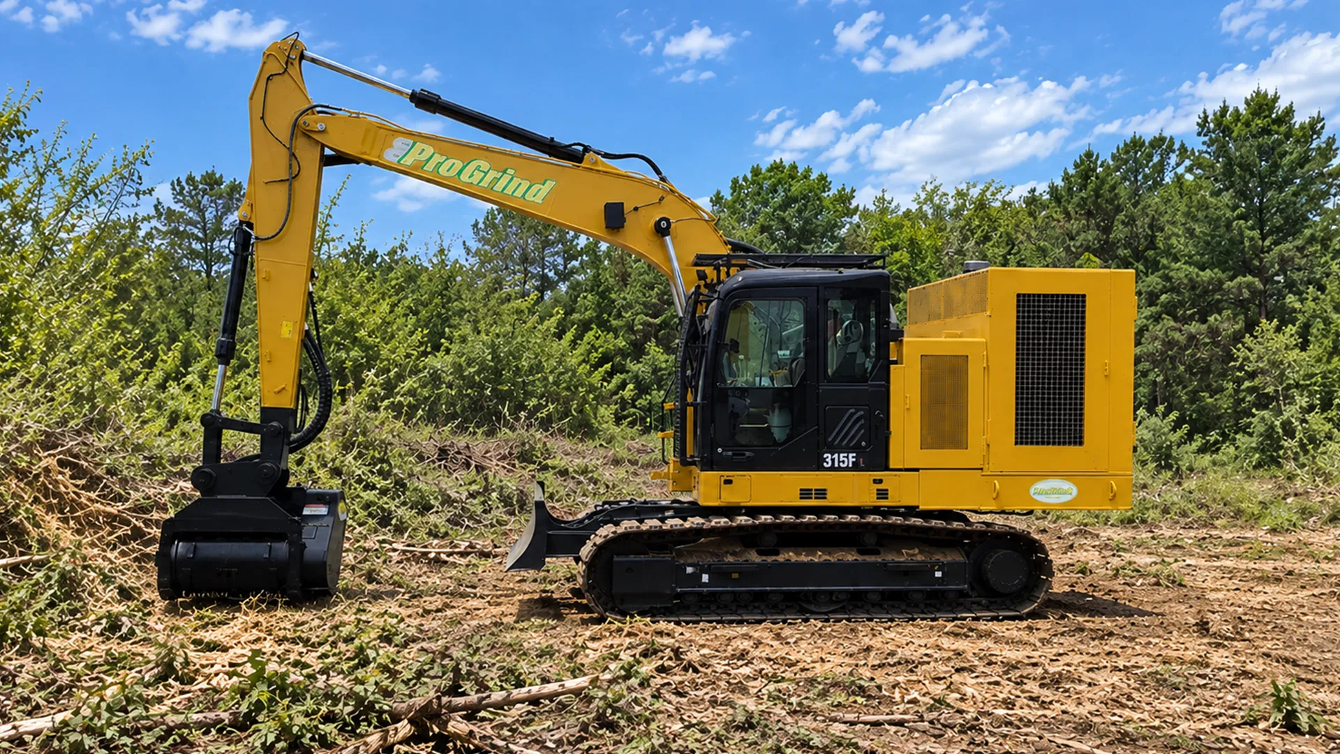 ProGrind self-powered excavator mulcher attachment with its dedicated auxiliary power unit.